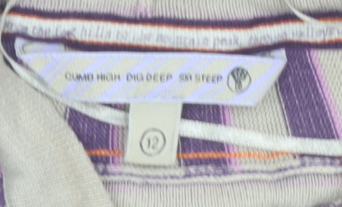 Fat Face Women's Purple Striped Hoodie Jumper Size 12 Cotton Knit