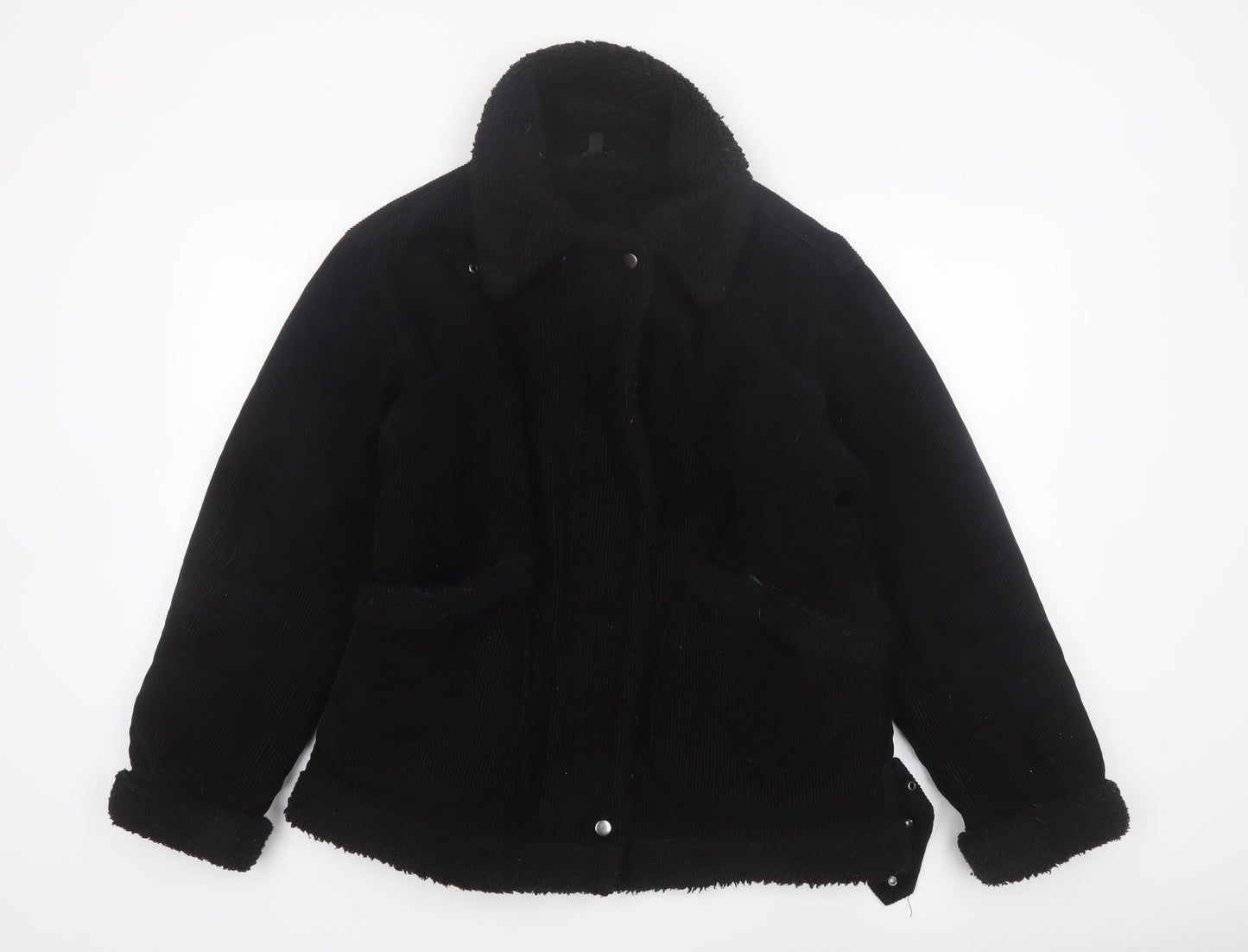 Topshop Womens Black Size 8 Shearling Lined Corduroy Jacket