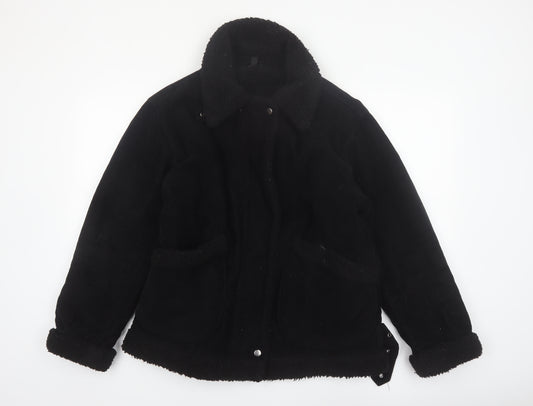Topshop Womens Black Size 8 Shearling Lined Corduroy Jacket