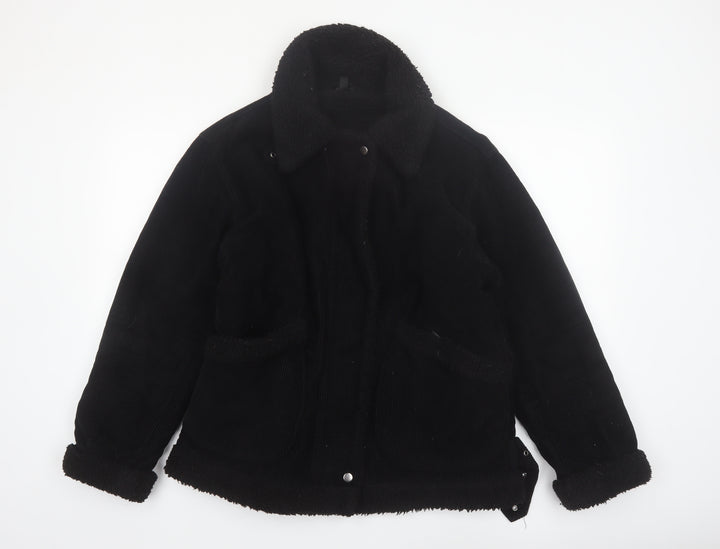 Topshop Womens Black Size 8 Shearling Lined Corduroy Jacket