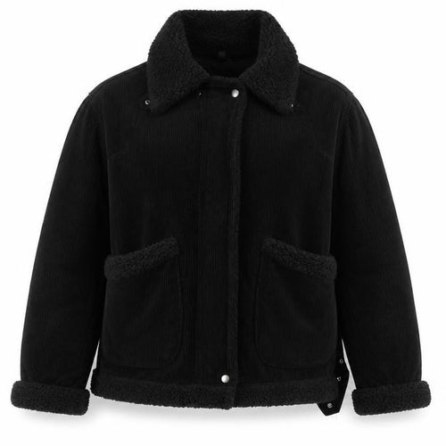 Topshop Womens Black Size 8 Shearling Lined Corduroy Jacket