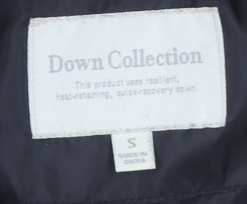 Down Collection Womens Black Long Puffer Coat Hooded Fur Trim Size S