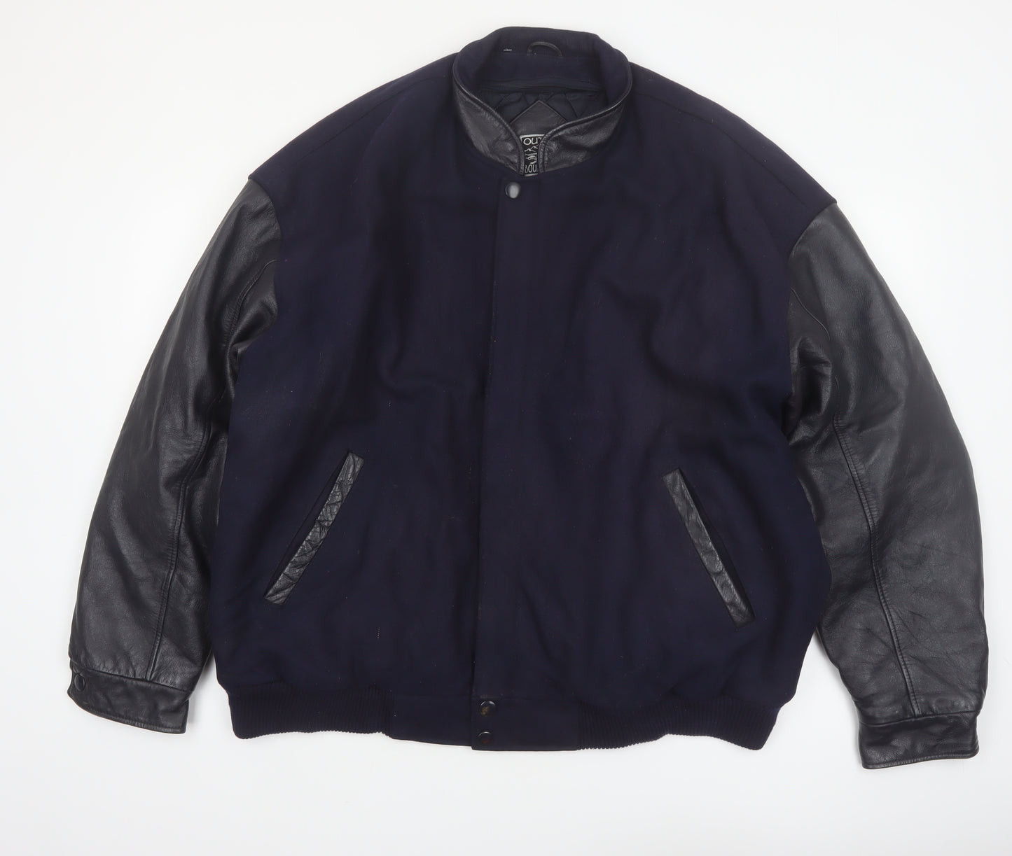 Outer Boundary Men's Navy Wool Leather Varsity Jacket XL