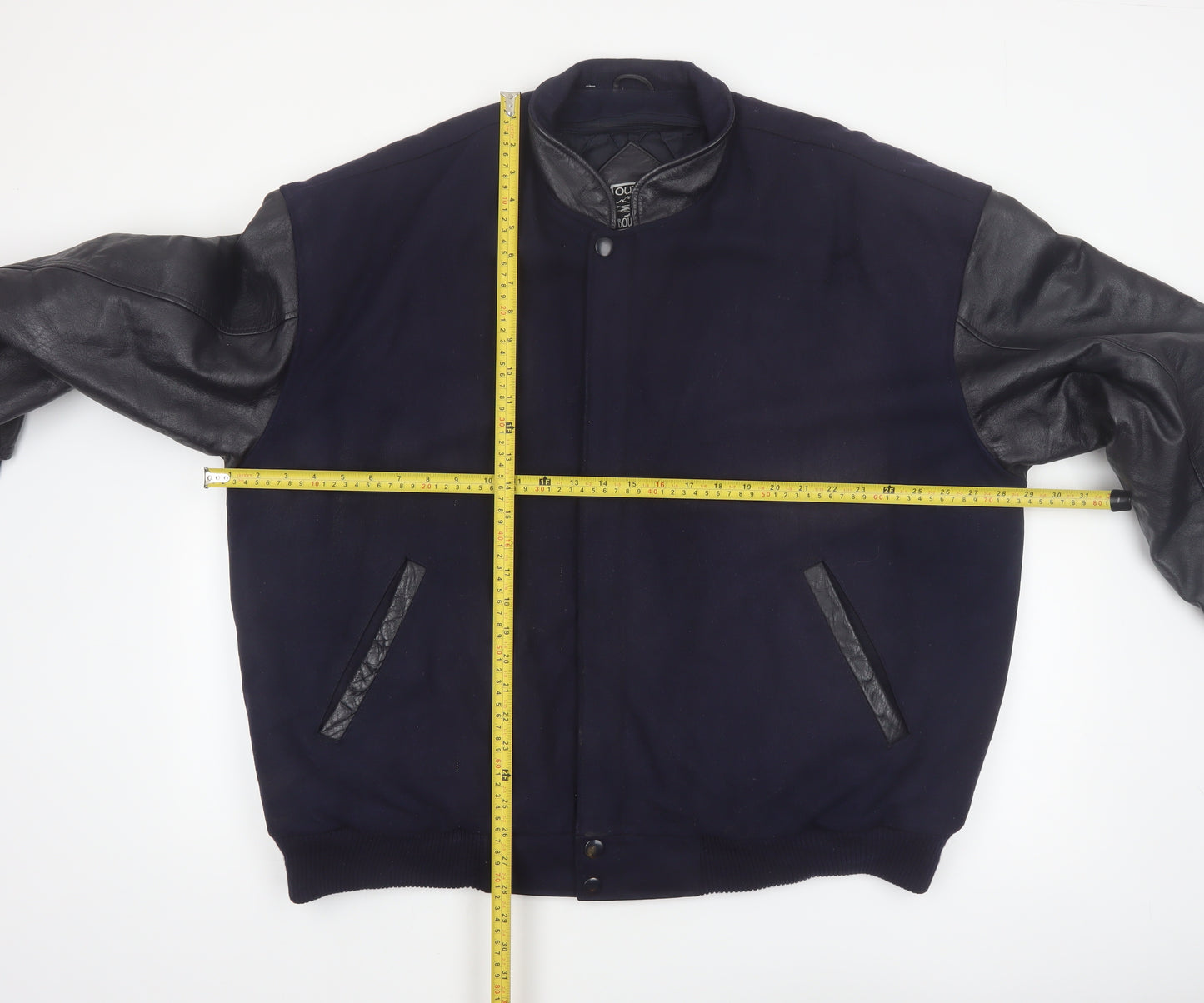 Outer Boundary Men's Navy Wool Leather Varsity Jacket XL