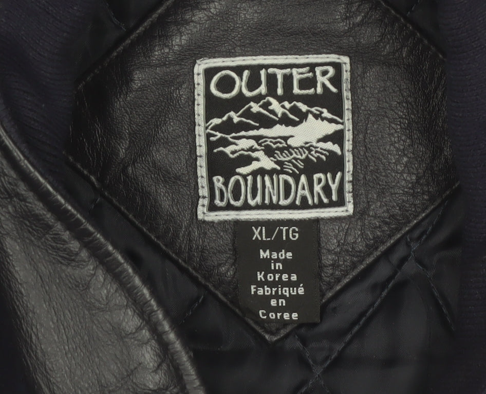 Outer Boundary Men's Navy Wool Leather Varsity Jacket XL
