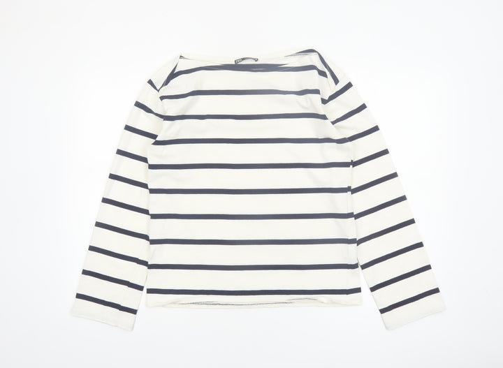 Zara Women White Striped Boat Neck Long Sleeve Pullover Size 8
