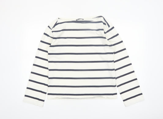 Zara Women White Striped Boat Neck Long Sleeve Pullover Size 8