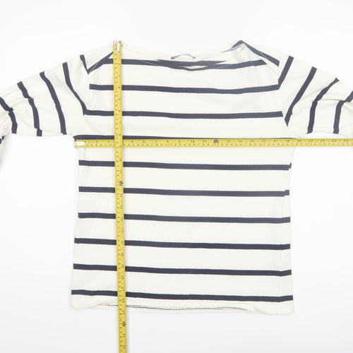 Zara Women White Striped Boat Neck Long Sleeve Pullover Size 8