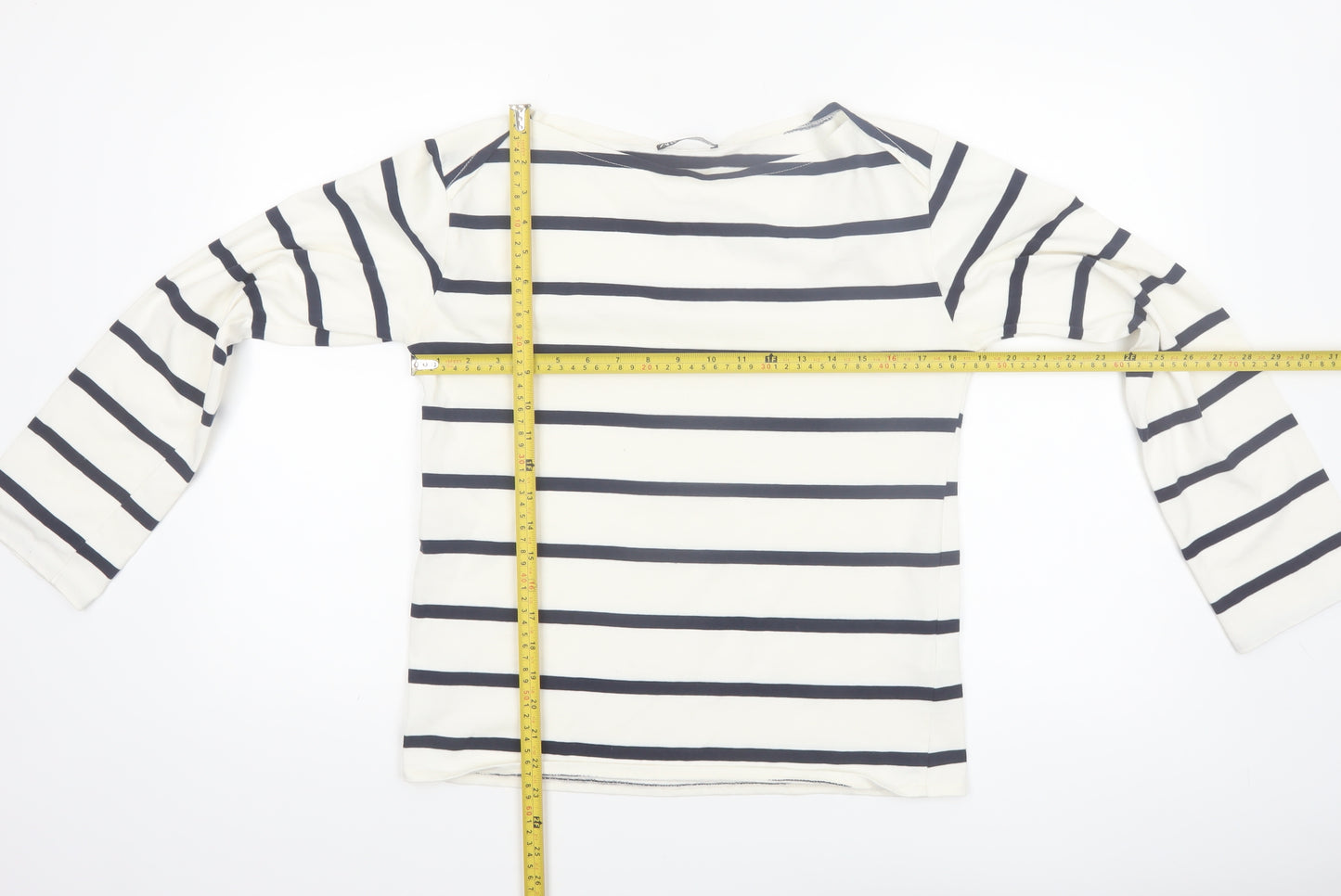 Zara Women White Striped Boat Neck Long Sleeve Pullover Size 8