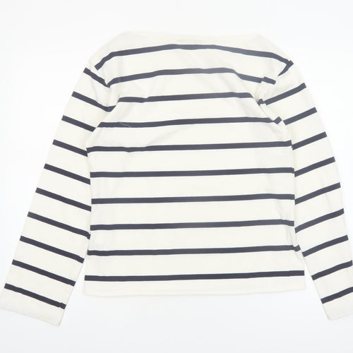 Zara Women White Striped Boat Neck Long Sleeve Pullover Size 8