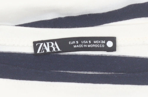 Zara Women White Striped Boat Neck Long Sleeve Pullover Size 8