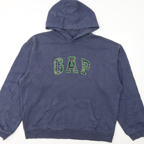 GAP Mens Blue Pullover Hoodie L Fleece Logo Sweatshirt