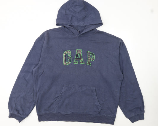 GAP Mens Blue Pullover Hoodie L Fleece Logo Sweatshirt