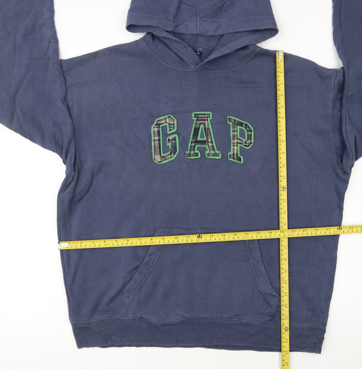 GAP Mens Blue Pullover Hoodie L Fleece Logo Sweatshirt