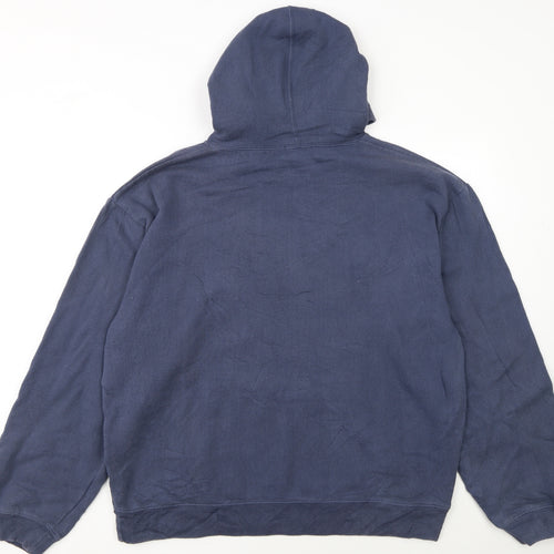 GAP Mens Blue Pullover Hoodie L Fleece Logo Sweatshirt