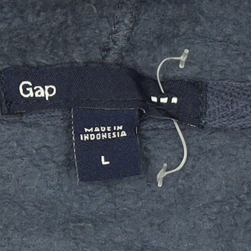 GAP Mens Blue Pullover Hoodie L Fleece Logo Sweatshirt