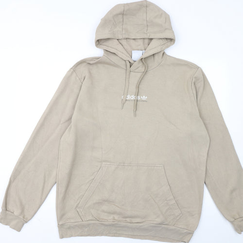 Adidas Mens Beige Hoodie Large Pullover Cotton Blend Classic Style