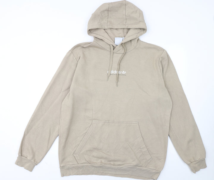 Adidas Mens Beige Hoodie Large Pullover Cotton Blend Classic Style
