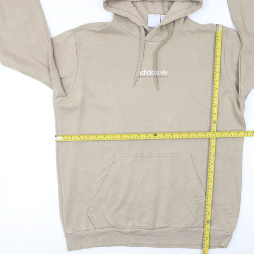 Adidas Mens Beige Hoodie Large Pullover Cotton Blend Classic Style