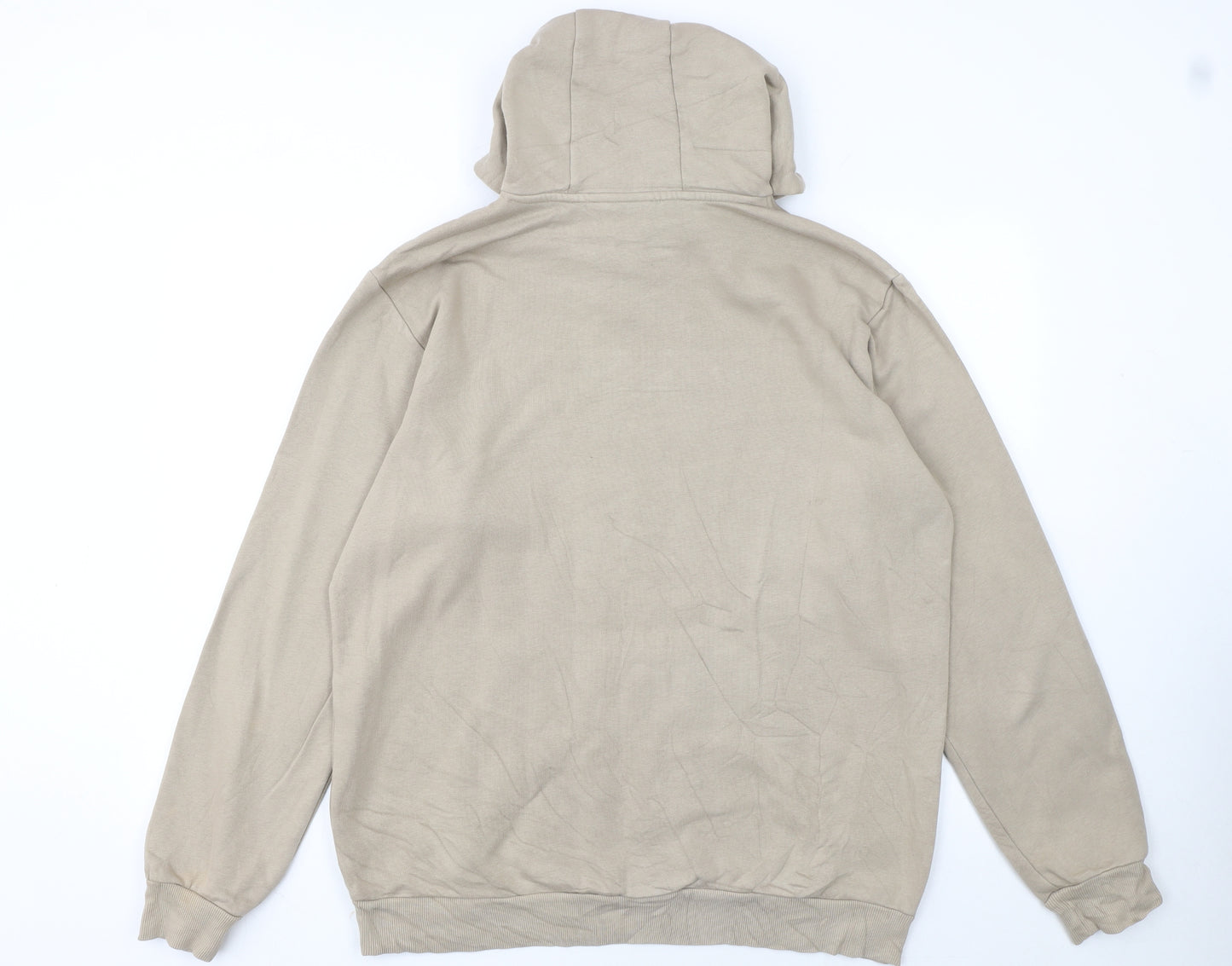 Adidas Mens Beige Hoodie Large Pullover Cotton Blend Classic Style
