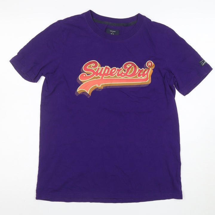 Superdry Womens Purple Logo T-Shirt UK 8 Short Sleeve Cotton Top