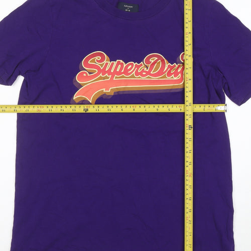 Superdry Womens Purple Logo T-Shirt UK 8 Short Sleeve Cotton Top