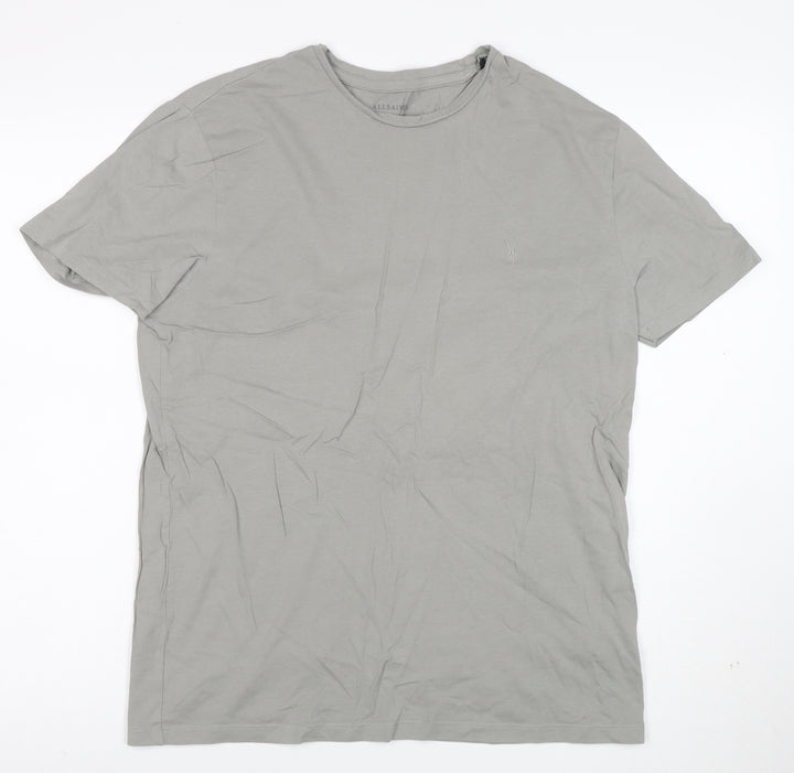 AllSaints Men Grey Cotton Crew Neck Short Sleeve T-Shirt Size M