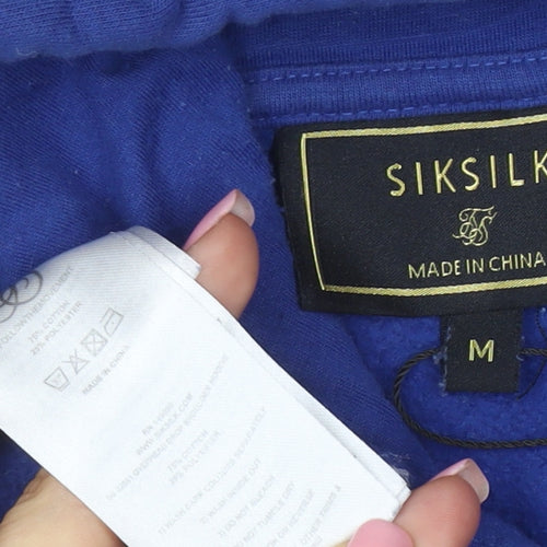 SikSilk Men's Blue Pullover Hoodie Size M Regular Fit Logo Fleece