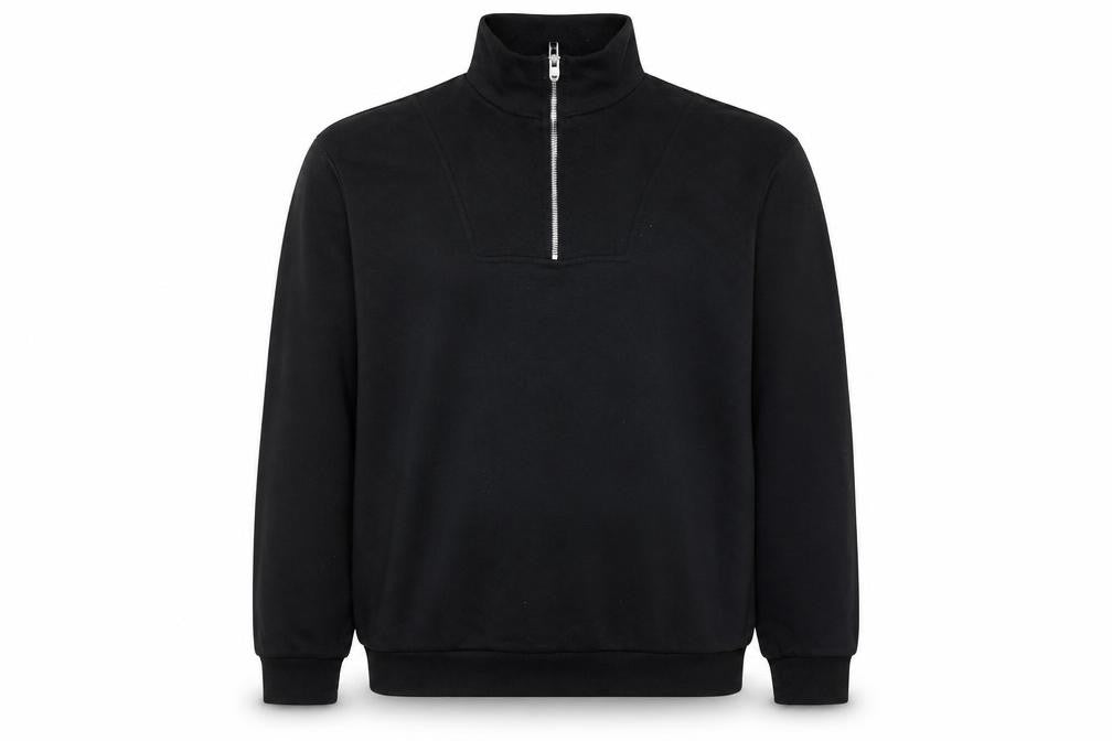Front view of boohooMAN Men’s Black Small 1/2 Zip High Neck Pullover Sweatshirt