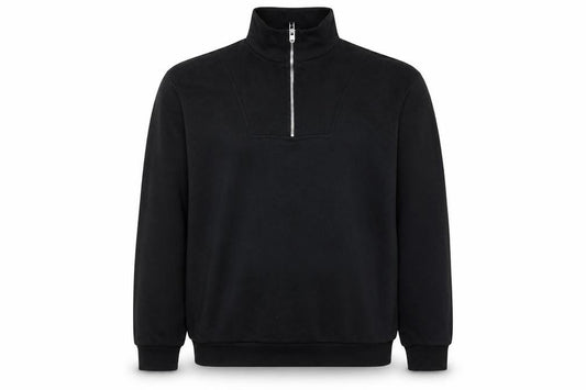 Front view of boohooMAN Men’s Black Small 1/2 Zip High Neck Pullover Sweatshirt