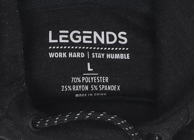Legends Mens Black L Pullover Hoodie with Logo High Neck