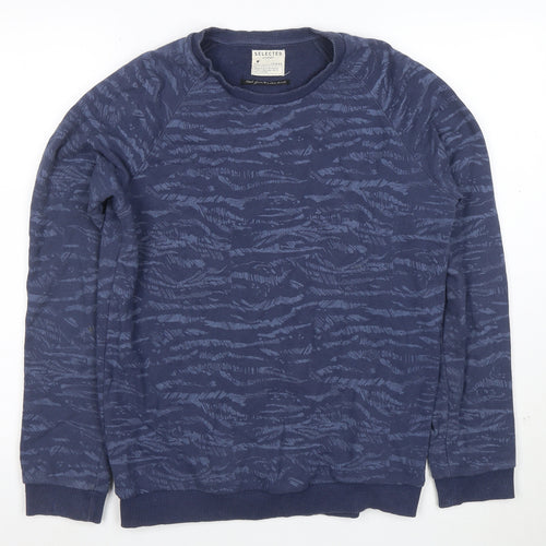 Selected Homme Men’s Blue Crew Neck Cotton Blend Sweatshirt M