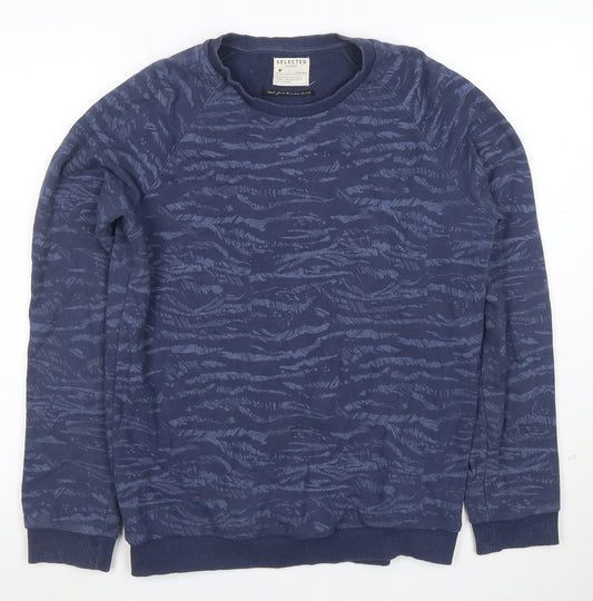 Selected Homme Men’s Blue Crew Neck Cotton Blend Sweatshirt M
