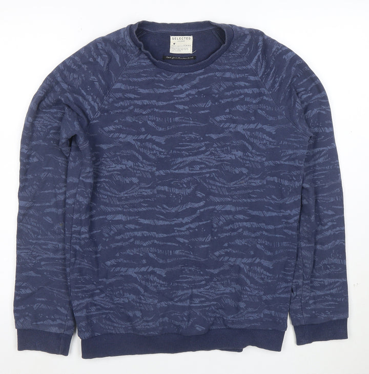 Selected Homme Men’s Blue Crew Neck Cotton Blend Sweatshirt M