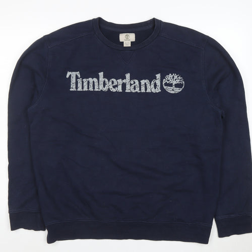 Timberland Men's Blue XL Crew Neck Logo Sweatshirt Pullover