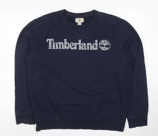 Timberland Men's Blue XL Crew Neck Logo Sweatshirt Pullover