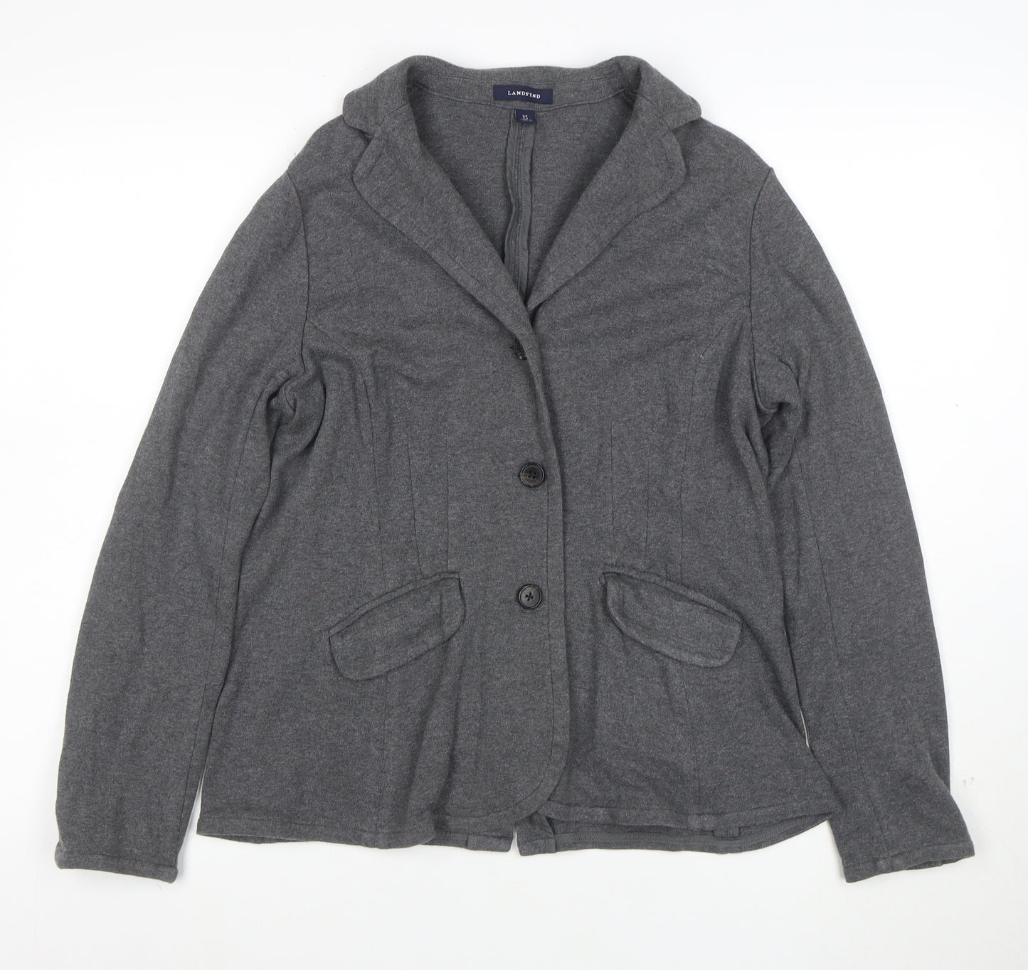 Lands' End Women's Grey Wool Knit Blazer Jacket Size S