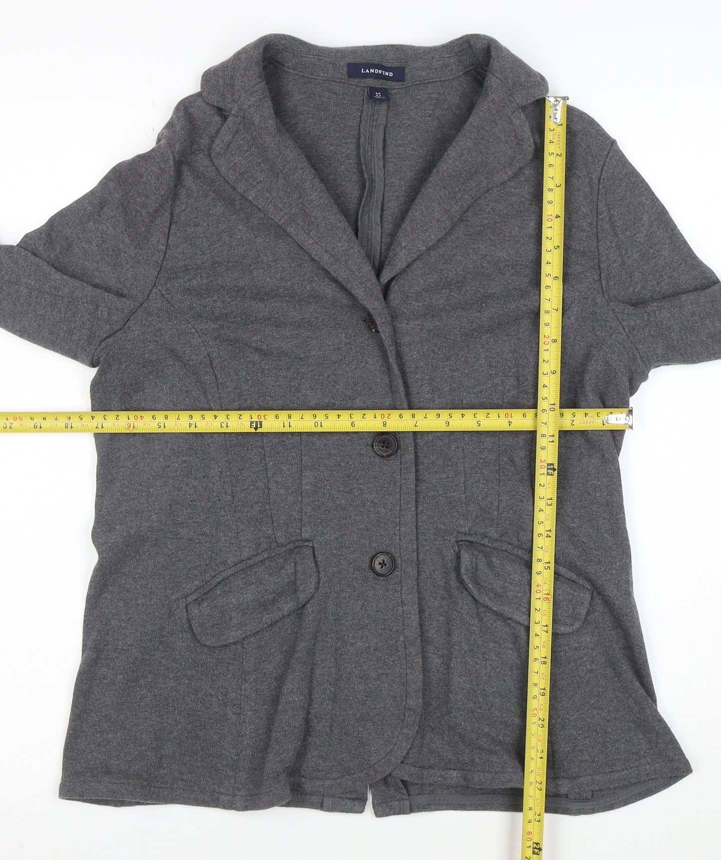 Lands' End Women's Grey Wool Knit Blazer Jacket Size S