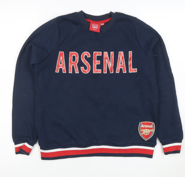 Arsenal Boys Navy Sweatshirt 12-13 Years Pullover Cotton Blend Crew Neck