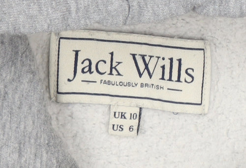 Jack Wills Womens Grey Hoodie UK 10 Pullover Logo Cotton Blend