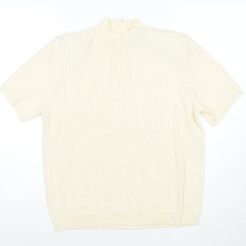 Alfred Dunner Women's Ivory Petite Mock Neck Short Sleeve Jumper L