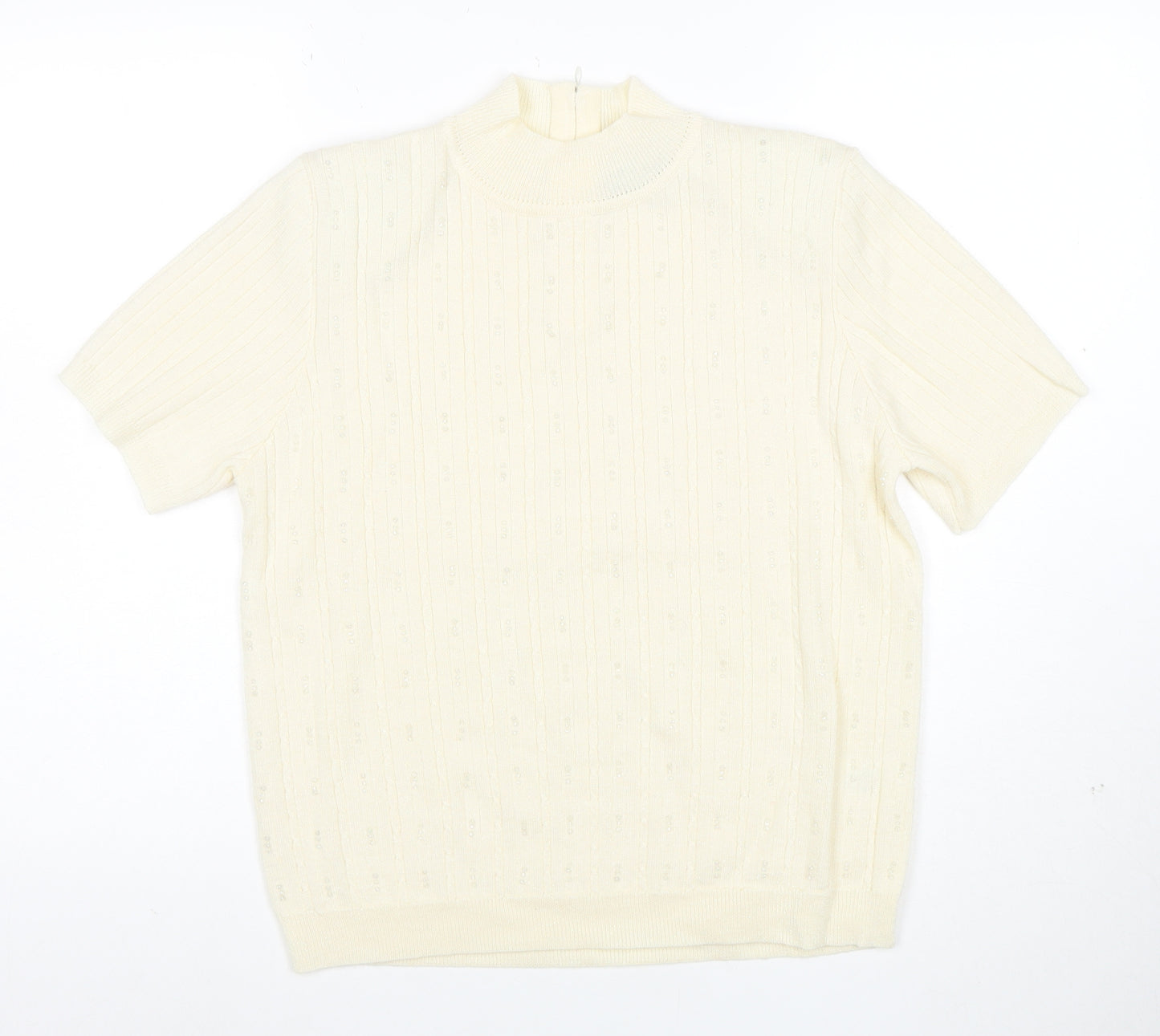 Alfred Dunner Women's Ivory Petite Mock Neck Short Sleeve Jumper L
