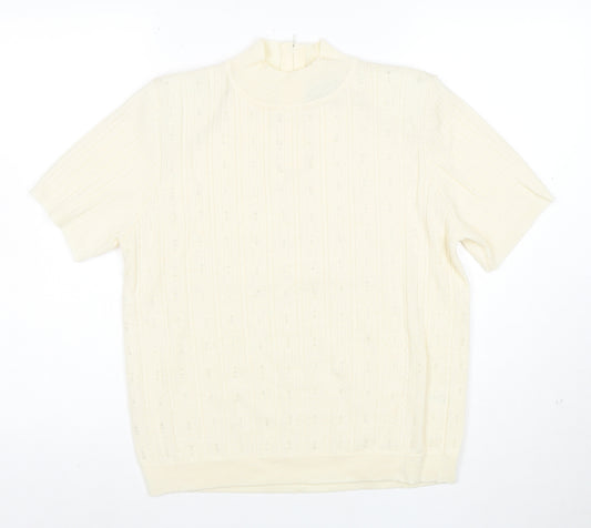 Alfred Dunner Women's Ivory Petite Mock Neck Short Sleeve Jumper L