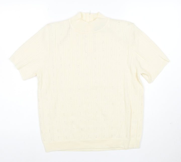 Alfred Dunner Women's Ivory Petite Mock Neck Short Sleeve Jumper L