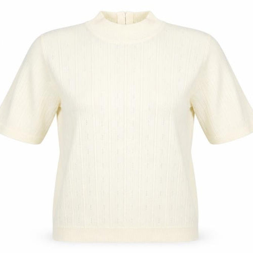 Alfred Dunner Women's Ivory Petite Mock Neck Short Sleeve Jumper L