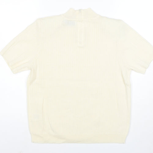Alfred Dunner Women's Ivory Petite Mock Neck Short Sleeve Jumper L