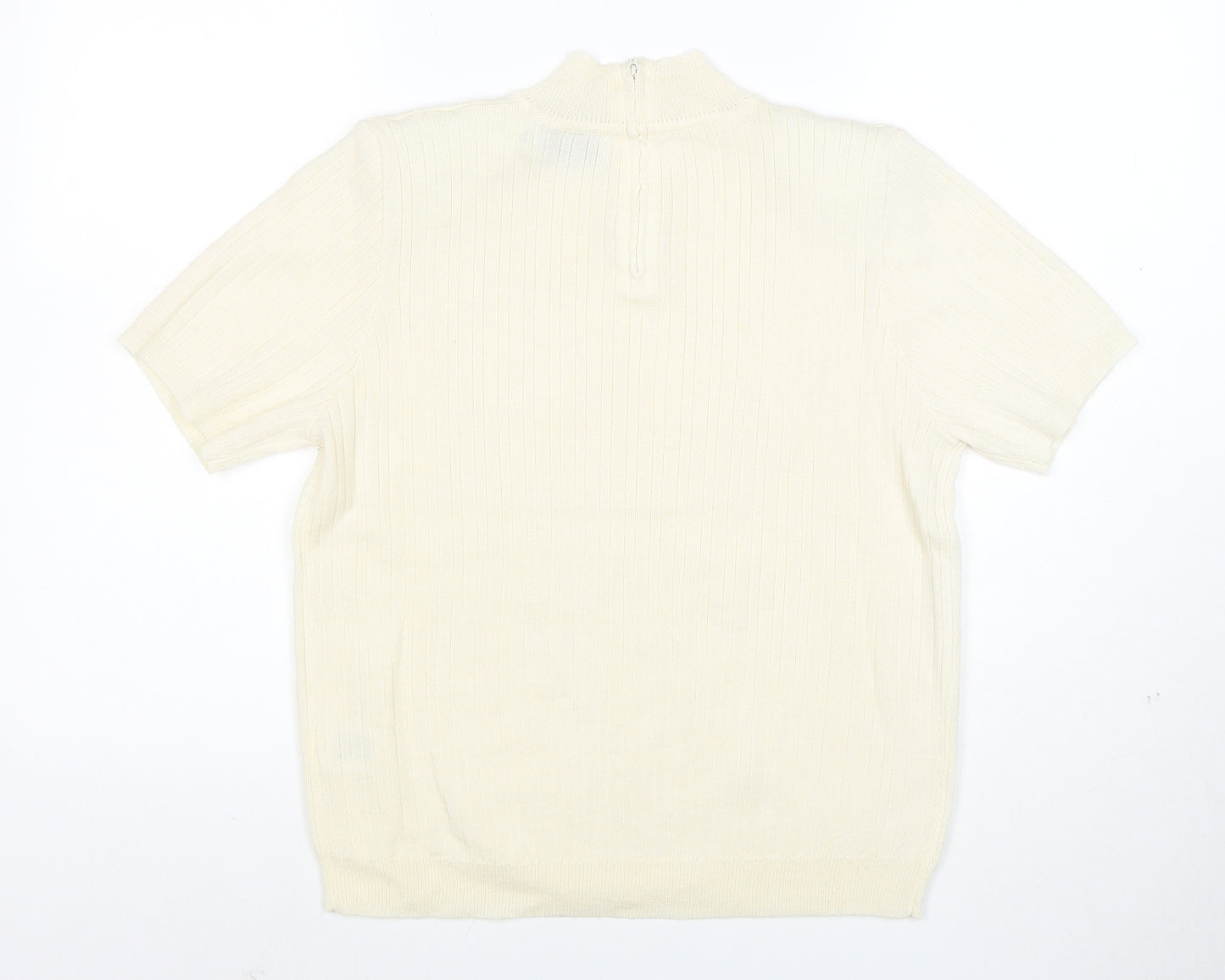 Alfred Dunner Women's Ivory Petite Mock Neck Short Sleeve Jumper L