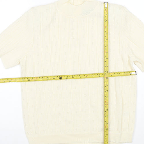 Alfred Dunner Women's Ivory Petite Mock Neck Short Sleeve Jumper L