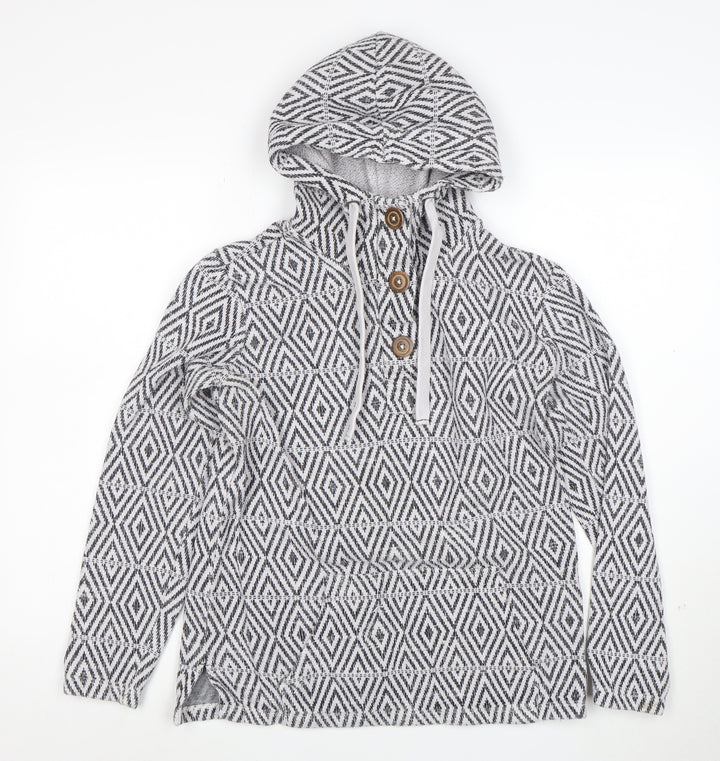 Fat Face Womens Grey Geometric Hoodie Size M Cotton Blend