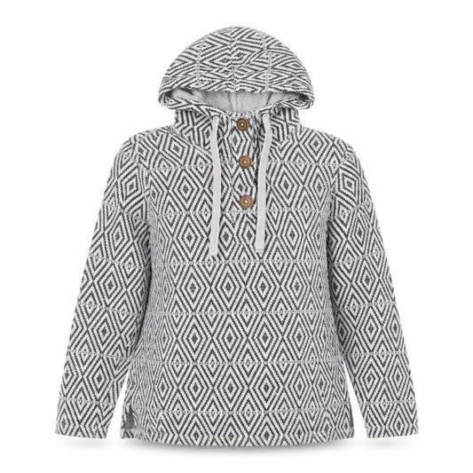 Front view of FatFace women’s grey geometric hoodie, size M, cotton blend